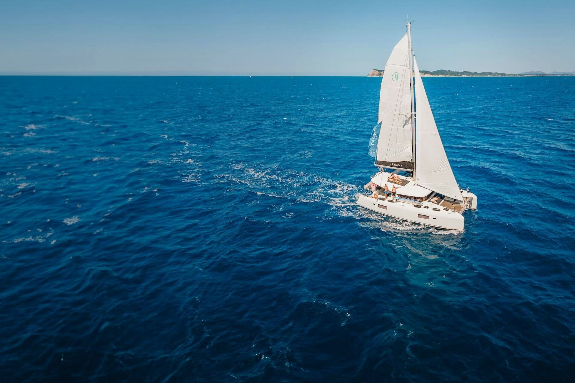 Yacht Getaways luxury catamaran sailing in the Mediterranean.